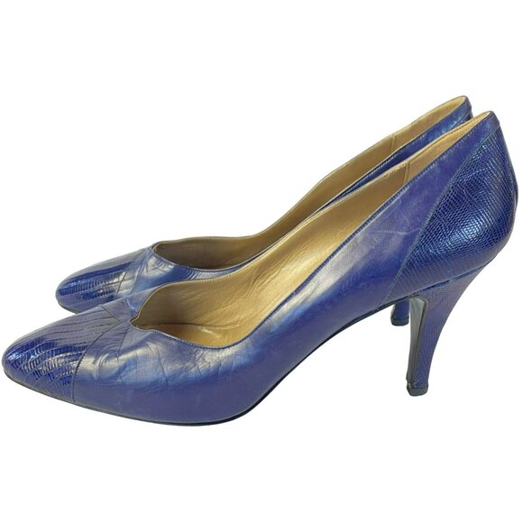 Vintage Natale Ferrario Heels Purple Embossed Leather Snakeskin Size 39 1/2Italy - Picture 4 of 9